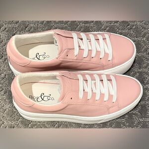 Bos. & Co. Women’s Maya Pink Leather Platform Sneakers W/ Laces. Size 7 1/2 NWT